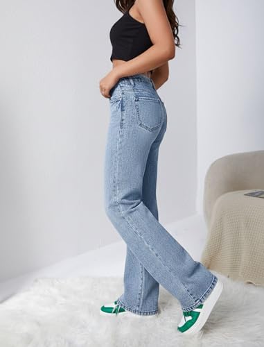 Image of DEELMO Women's Wide Leg Denim Jeans High Rise Loose Fit | Stretchy Casual Straight Pants Trendy | Comfortable Everyday Fashion Jeans for Women