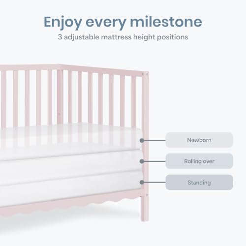 Image of Dream On Me Synergy Wave 5-in-1 Convertible Full Size Baby Crib, Pink