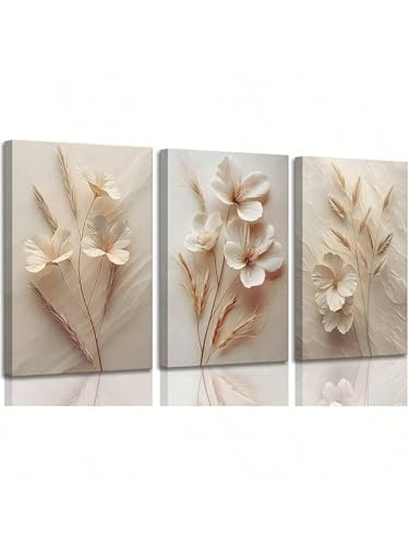 Peinture florale abstraite art mural haut de gamme texture minimaliste beige