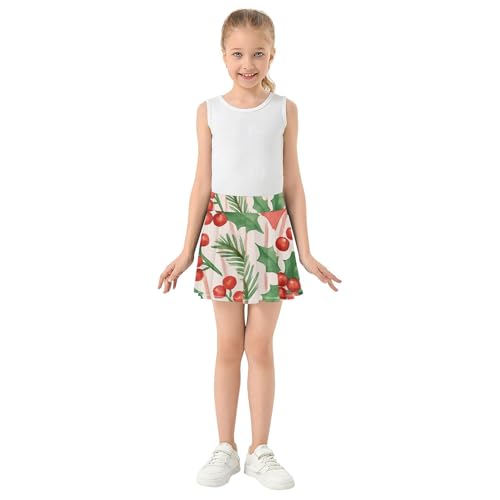 Watercolor Christmas Red Bows Tennis Skirts for Kids Casual Girls' Shorts Athletic Skorts Girl Skort 4t3