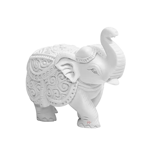 Image of Handicrafts Paradise Resin Trunk Up Elephant Marble Finish Showpiece for Home Decor Return Gift - 3 Inch