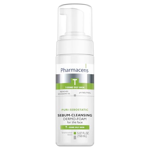 Pharmaceris Sebum Cleansing Foam – Gentle Facial Cleanser Removes Excess Oil, Dirt & Makeup, Helps Unclog Pores, Shine Control Foaming Face Wash for Oily & Sensitive Skin, PURI-SEBOSTATIC, 5.07 fl oz