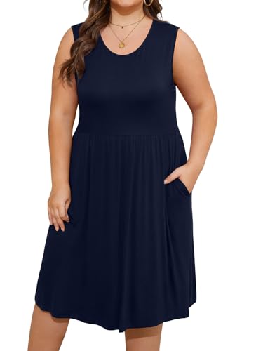 Image of DB MOON Womens 2026 Plus Size Tank Dresses Sleeveless Knee Length Sundress with Pockets