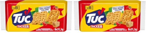 Tuc Cracker, Gusto Pomodoro e Grana Padano DOP, Cotto al Forno con Grano 100% Italiano, 250g (Confezione da 2)