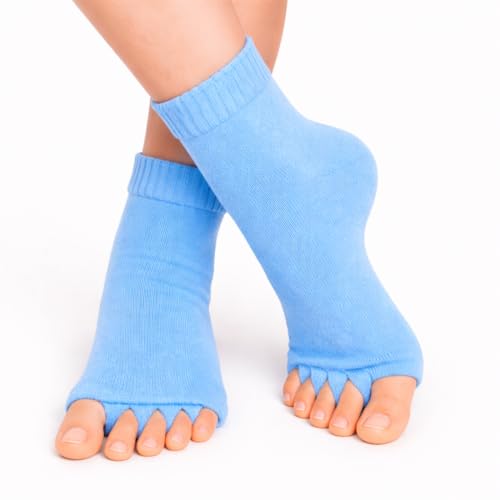 Image of Foot Alignment Orthopedic Cotton Socks for Men & Women | Five Toe Separator | Foot Pain Relief | Bunion Corrector | Plantar Fasciitis Support |Free Size | SkyBlue-BabyPink | 2 Pair | UK8-11
