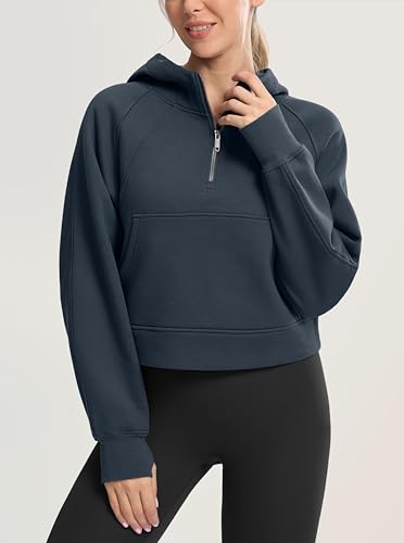 SANTINY-Womens-Fleece-Cropped-Hoodies-Half-Zip-Lined-Pullover-Sweatshirt-Athletic-Workout-Hoodie-with-Pockets-Thumb-Hole