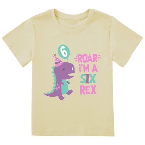 Image of Dinosaur Themed 6th Birthday Shirts for Toddler Girls Outfit 6 Year Old Six Sixth Party Shirt