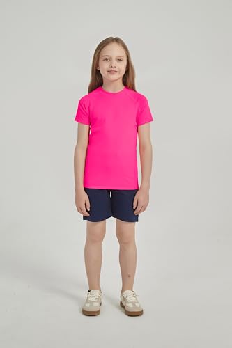 Image of 5-14Y Boys Girls Rash Guard UPF 50+ Short Sleeve Kids Neon Swim Shirts
