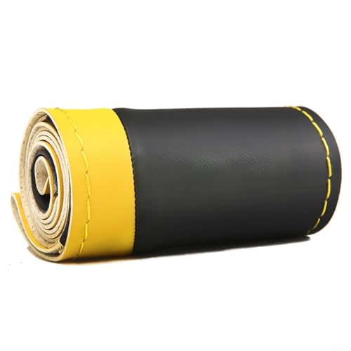 Fauhapyway Funda de cuero de microfibra para volante, envoltura cosida a mano para vehículo con aguja de hilo para automóviles SUV y camiones de 38 cm (amarillo)