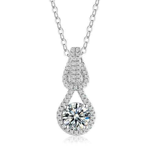 Image of Tolldek 14K White Gold Bow Knot Necklace for Women Moissanite Pendant, 45cm