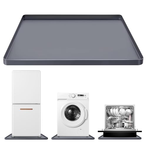 Large Washing Machine Mat Silicone Under Washer and Dryer Drain Pan Drip Tray Floor Protector Non-Slip Flexible Soft Mat Waterproof 28' x 28' Gray
