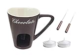 DEET Käse-Fondue-Set aus Keramik, Schokoladen-Fondue-Tasse, mit 2 Schokoladen-Fondue-Gabeln und 2 Kerzen, Schokoladen-Fondue-Hersteller, für Käse, Schokolade, Eis, Zuhause, Café (Schokoladenfarbe)