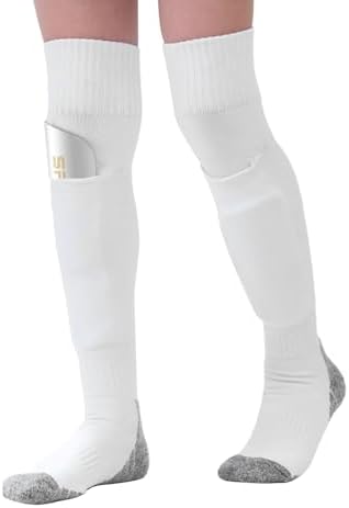 Youth Soccer Shin Guard Socks, Built-in Protective Pads, Kids Knee High Football Athletic Team Socks for Boys Girls