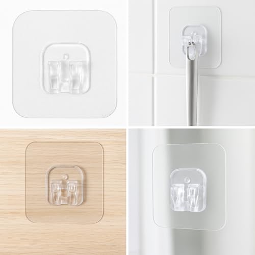 Image of CentraLit Transparent Self Adhesive Wall Hooks (20 Pieces) - Heavy Duty Clear Sticky Hooks for Bathroom, Kitchen, Door & Wall - Waterproof No Drill Strong Adhesive Hook Set