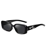 HANYX Gafas de sol polarizadas con marco rectangular Tr90 para hombre y mujer, lentes de sol retro espejadas para conducir y pescar, negro/gris, Medium