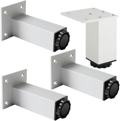 Patas de Gabinete de Plata Mate Juego de 4 Patas para Muebles Patas de Cocina Cuadradas Altura Regolabile 6-40 cm Acabado de Aleación de Aluminio Patas de Divano Patas de Mesa 18 cm/7 Pulgadas