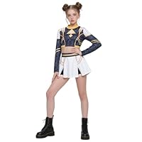 Girls Pop Star Costume 2 Piece Set with Long Sleeve Top and Skirt for Kids Halloween Costumes Demon Cosplay Hunters Stage Performance Outfit ZW094S
