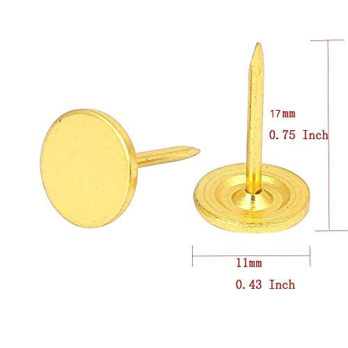 Sydien 100 Pcs 11mm/0.43 Inch Dia Flat Head Upholstery Tack Furniture Decor Nail Pushpin Thumb Tack Gold Tone - Thumbnail 2