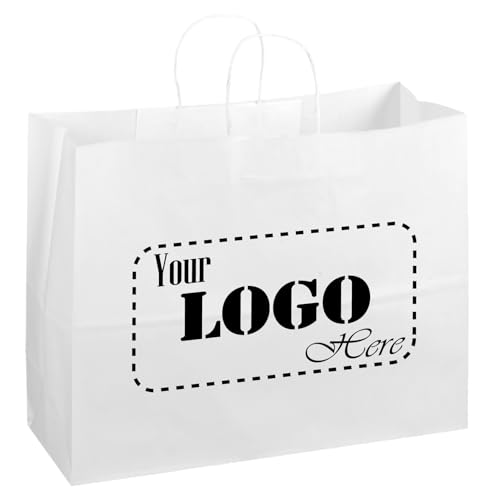 Flexicore Packaging 16x6x12 | 10 to 1 000 Pcs - White Kraft Paper Bags Shopping Merchandise Party Gift Bags (Custom Printed-White)
