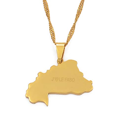 Gouekst Colliers avec Pendentif Carte du Burkina Faso pour Femmes/Hommes - Cartes du Burkina Faso avec Pendentif À Breloque Bijoux Chaîne De Clavicule Pays Ethnique Chaîne De Chandail Patriotique