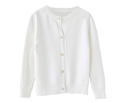 Smiling Pinker Little Girls Crewneck Cardigans Button Knitted Uniform Sweaters Solid Long Sleeves(2-3T,White) #TOP1
