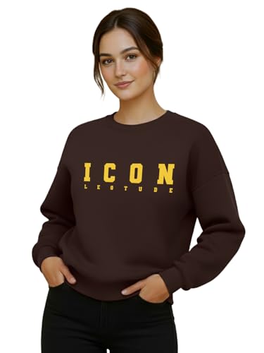 Image of LEOTUDE Women's Loopknit Boyfriend /Loose Fit Round Neck Sweatshirt (Color Black)