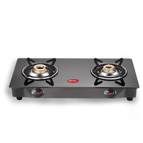 Image of Pigeon Ayush BLK 2 Burner Glass Manual Gas Stove (2 Burners), Black