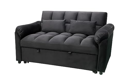 IBERA Sofá Cama de Matrimonio Tokio, 161x88cm - Comodidad y Funcionalidad (Negro Velvet)