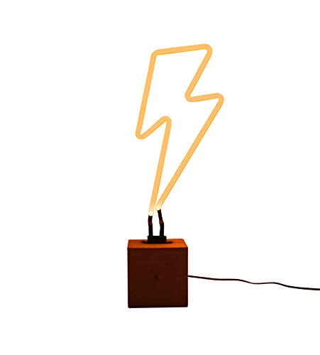 Preisvergleich Produktbild Neon-Leuchte Blitz Flash Leuchtobjekt Leuchtreklame mit grauem Betonfuß