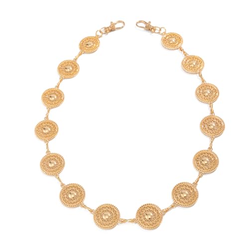 FOUTOUKEEP Hip Hop Pants Chain for Men Women, Gold Disk Pattern Punk Jeans Keychain, Gothic Waist Keychains Clothing Accessory, 68cm Wallet Chains