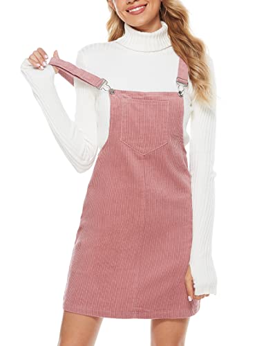 Yeokou Corduroy Overall Dress for Women Black Bib Pinafore Suspender Dress Skirt Jumpsuits(Pink-S)