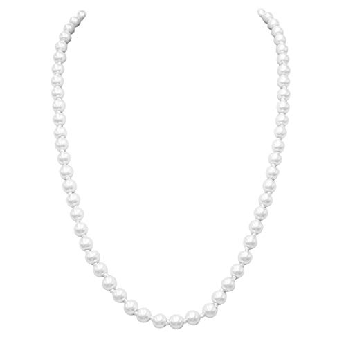 Rosemarie & Jubalee Women's Glass Faux Pearl Knotted Simulated Pearl Necklace 8mm (White, 24)