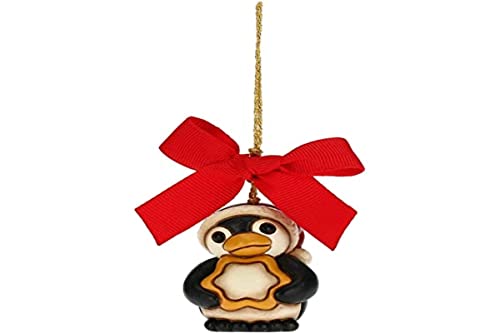 DIMENSIONI - 3,7x3,4x5 h cm THUN - Addobbo per Albero di Natale Pinguino con Stella - Decorazioni Natale Casa - Formato Piccolo - Ceramica - 3,7 x 3,4 x 5 h cm