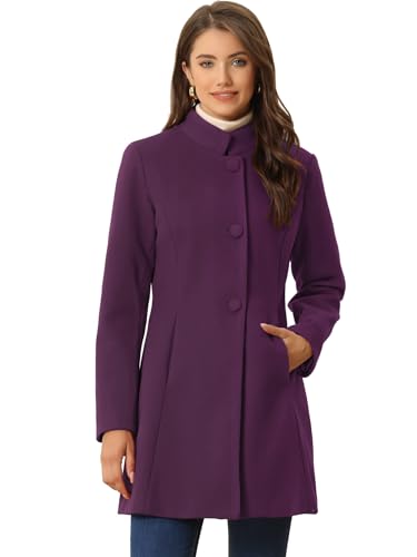 Allegra K Women Winter Overcoat Mid-Long Stand Collar Single Breasted Coat
