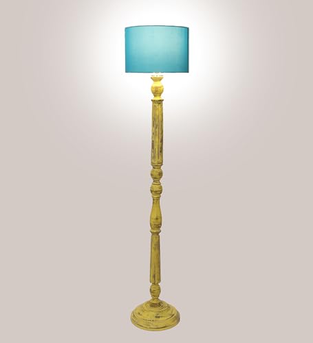 Image of tu casa Mango Wooden Floor Lamps with Aqua Shade for Home Decor, Bedrooms Corner, Living Room, Gifting, Diwali Decoration, Hall, Office, Study Room (Height: - 56 inch) - Bulb not Included