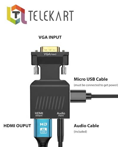 Image of Combo VGA to HDMI Converter with 4k 1.5M HDMI Cable | Unidirectional (VGA to HDMI Only) | 1080P Full HD |Adapter for Laptop /PC to Monitor /Projector /TV Compatible | 6 Month Warranty