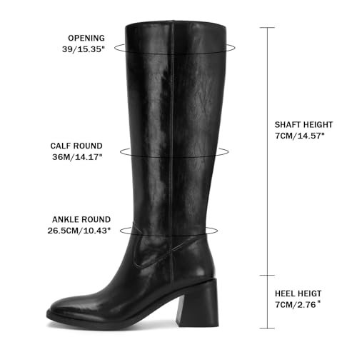 Women's Knee High Leather Boots with Zipper Square Toe Chunky Heeled Tall Boots4