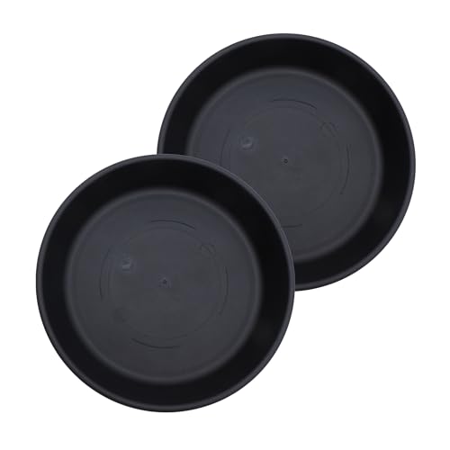 The HC Companies 16 Inch Classic Round Plant Saucer Lightweight UV-Resistant Plastic Outdoor & Indoor Flower Pot Tray 2-Pack Plant Pot Trays for Garden & Home Decor Black