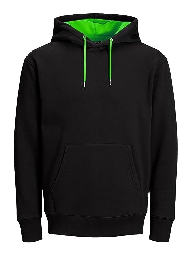 JACK & JONES Herren JJESOFT Sweat Hood, Black neon grün/REG, 3XL
