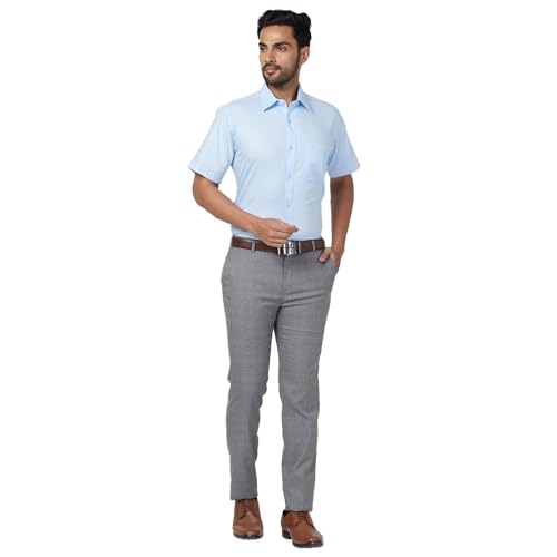 Image of Raymond Men's Mid Rise Slim Fit Checks Pattern Polyester Blend Pleated Formal Trouser