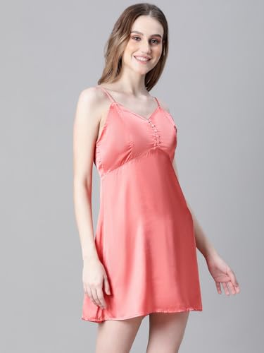 Image of oxolloxo Women V-Neck Shoulder Strap Sleeveless Nightwear Satin Dress