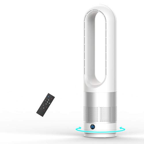 Bladeless Tower Fan Heater and Cooler, Heater and Cooler 2 in 1 with Remote, 80°Oscillation, 8 Wind Speeds and 3 Heating Modes, 9H Timer, Overheated & Tip-Over Protection, Safe for Bedroom Home Office