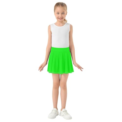 Yuiboo Lime Green Girls Tennis Skorts with Shorts Scort Skirt for Toddler Girl Kids Skort