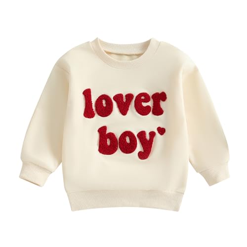 HKYFNNBW-Toddler Baby Boys Valentines Day Outfit Letter Embroidery Crewneck Long Sleeve Sweatshirt Pullover Tops Girls Clothes (Beige, 3-4 Years)