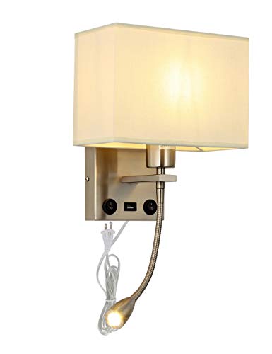 Liylan Wall Sconce for Bedroom Plug in Cord Wall Light with USB Port On/Off Switch Modern Bedside Brushed Nickel LED Wall Reading Lamp