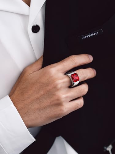 Bandmax BMR68130G-81-11 Mens Ruby Ring Size 11 Stainless Steel Gemstone Signet Ring Red Crystal Cubic Zironia Band Ring thumb #2