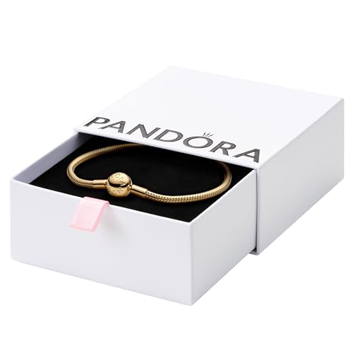 PANDORA Moments Snake Chain Bracelet - Hand-Finished Charm Bracelet - Jewelry for Her with Gift Box - Compatible Moments Charms - 14k Gold Plated - 7.5