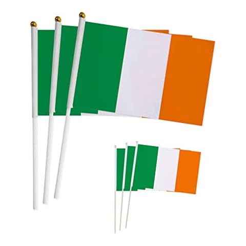50 Pieces Small Ireland Stick Flag Hand Held Bunting Flag St Patrick's Day Irish Supporter Sports Waving Flag Football Fans Festival Celebration Party Parades 14x21cm Desk Car Decoration Cover