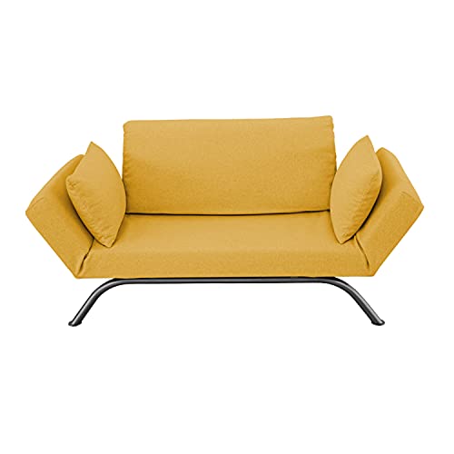 Deshome Smart – Sofá cama de 2 plazas con cama individual de 80 x 200 cm, reposabrazos reclinables hasta 3 plazas, tejido impermeable desenfundable, colchón de Waterfoam, fabricado en Italia (amarillo