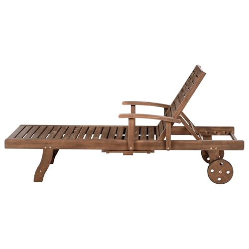 Lettino Prendisole Da Esterno In Legno Di Acacia Scuro Con Cuscino Grigio Melange Stile Rustico Giardino Terrazzo - 7